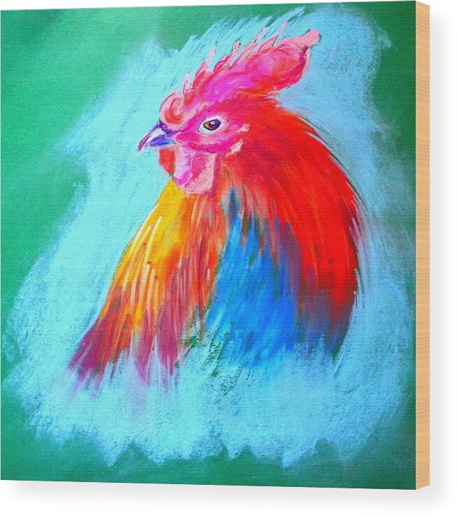 Art Wood Print featuring the painting Funky Rooster Art Print by Sue Jacobi