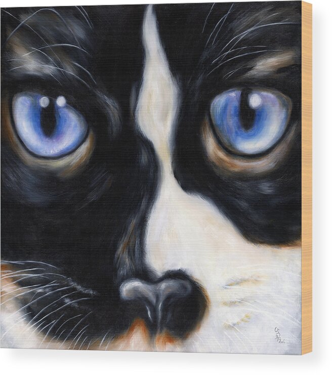 Cat Wood Print featuring the painting Funny Face by Hiroko Sakai