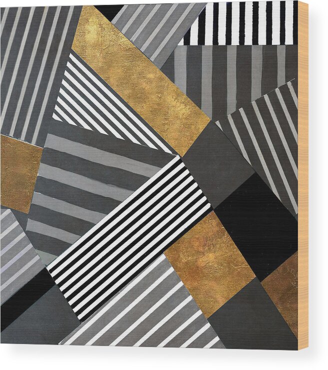 Geo Wood Print featuring the painting Geo Stripes In Gold and Black II by Lanie Loreth