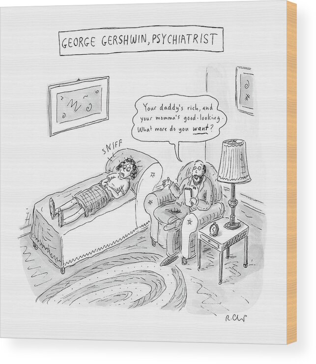Gershwin Wood Print featuring the drawing 'george Gershwin by Roz Chast