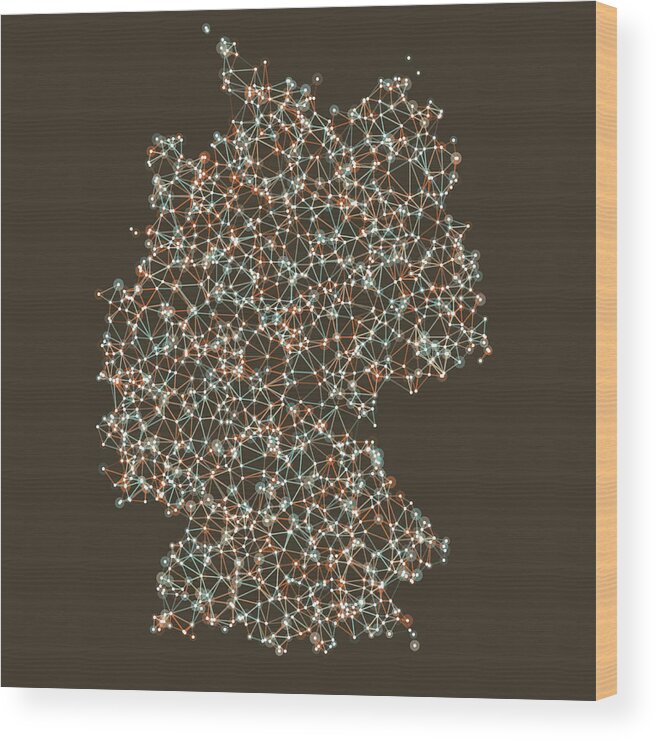Triangle Shape Wood Print featuring the drawing Germany Map Network Mesh by FrankRamspott
