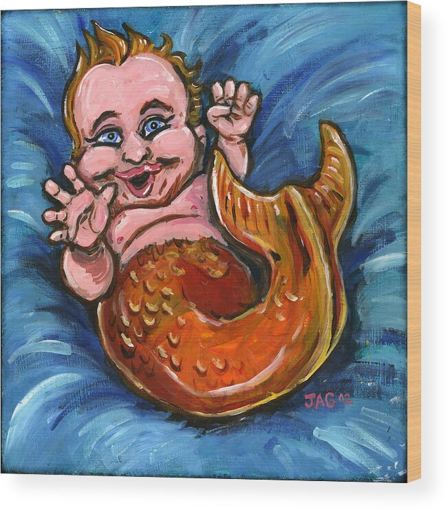 Goldfish Wood Print featuring the painting Giggly Goldie by John Ashton Golden