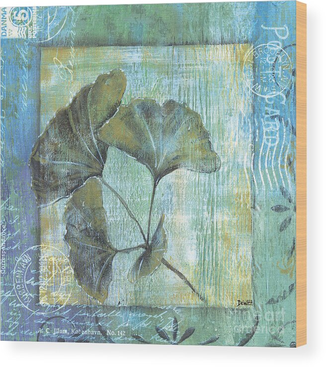 Ginkgo Wood Print featuring the painting Gingko Spa 2 by Debbie DeWitt