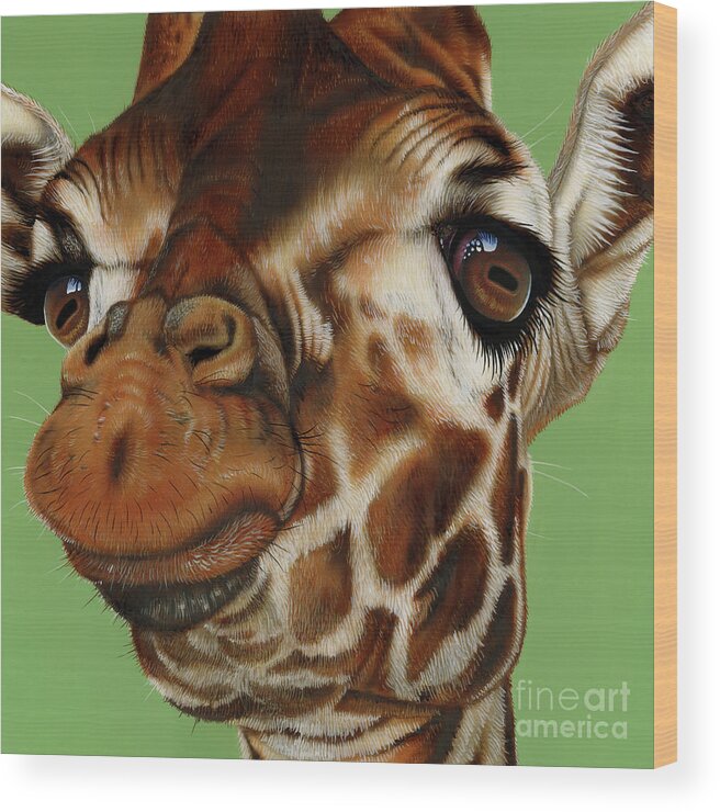 Giraffe Wood Print featuring the painting Giraffe by Jurek Zamoyski