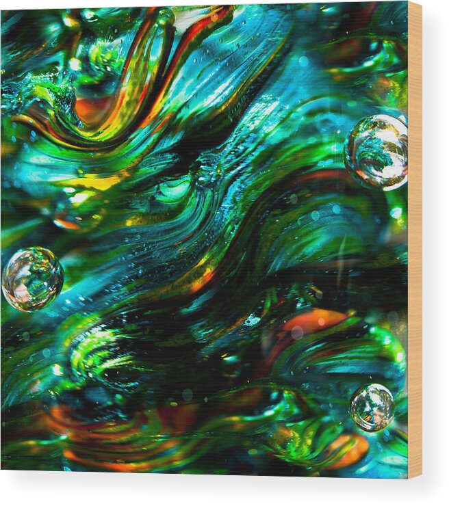 Glass Wood Print featuring the photograph Glass Macro - Greens and Blues by David Patterson