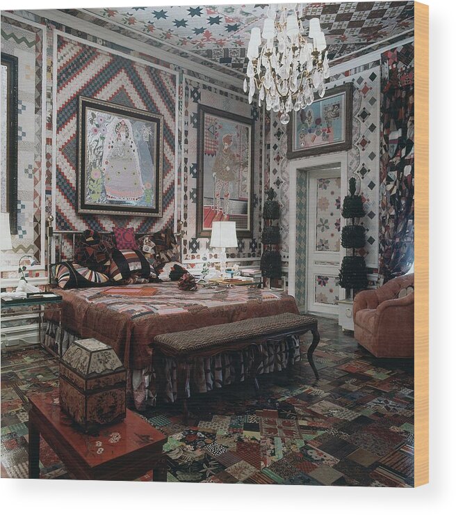 Interior Wood Print featuring the photograph Gloria Vanderbilt's Bedroom by Horst P. Horst