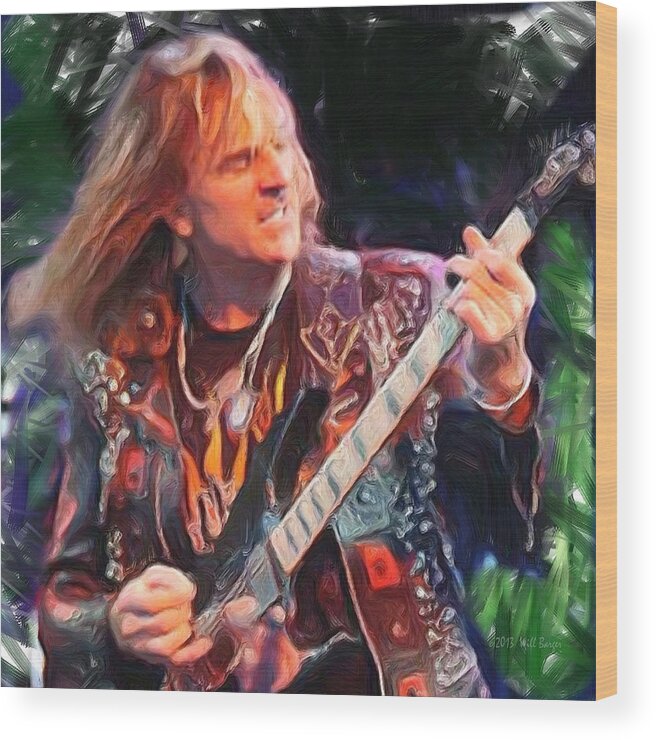 Guitar Wood Print featuring the painting god on Guitar Nbr 3 by Will Barger