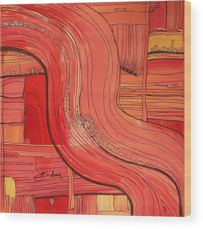 Abstract Wood Print featuring the painting Going With the Flow by Mtnwoman Silver