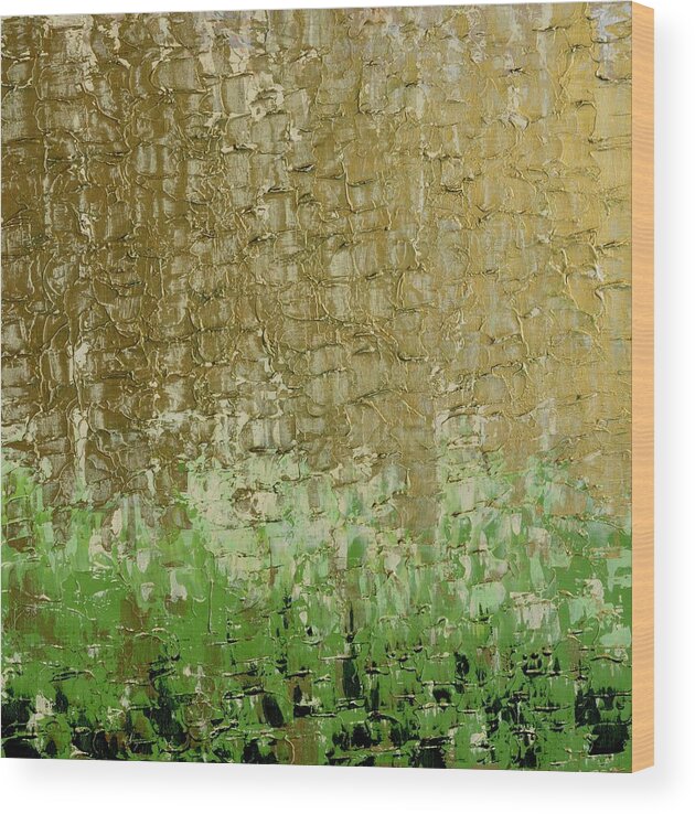 Gold Wood Print featuring the painting Gold Sky Green Grass by Linda Bailey