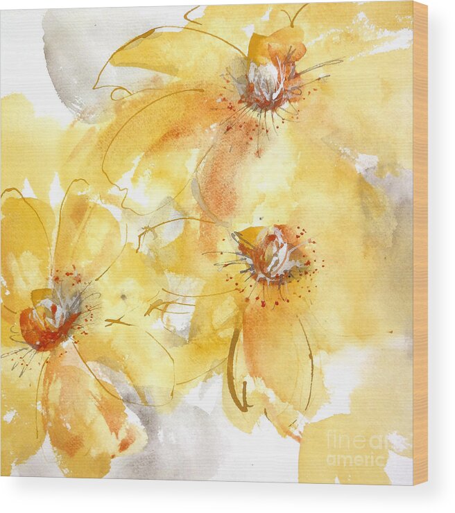 Original Watercolors Wood Print featuring the painting Golden Clematis 2 by Chris Paschke