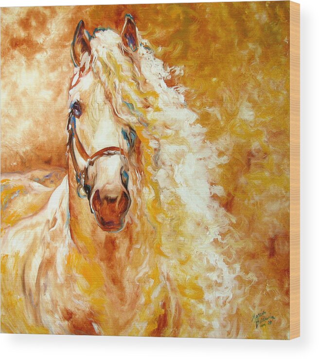 Horse Wood Print featuring the painting Golden Grace Equine Abstract by Marcia Baldwin
