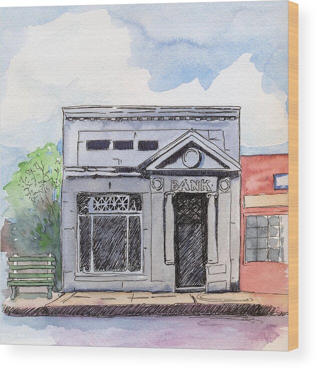 Gosport Indiana Bank. Wood Print featuring the painting Gosport Bank by Katherine Miller