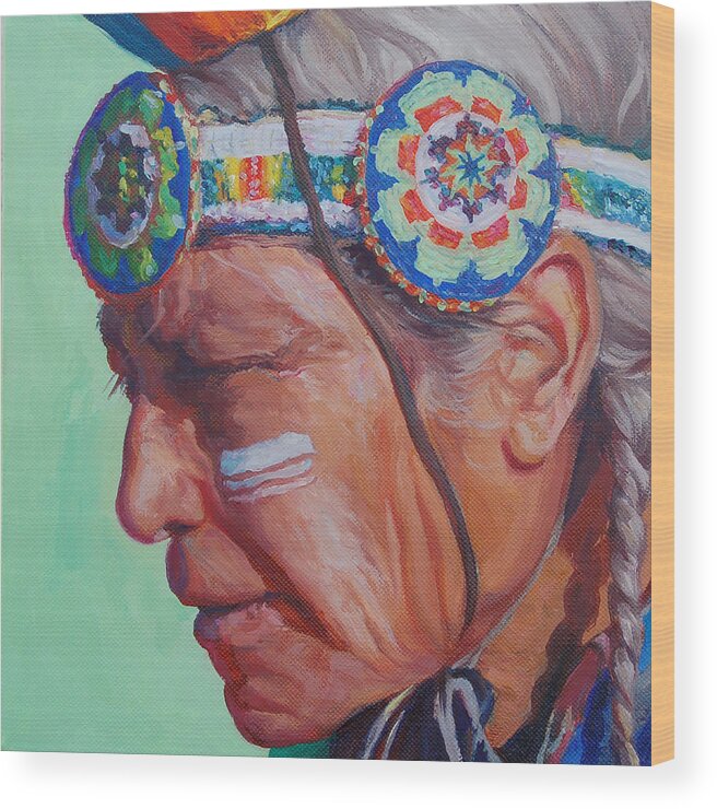 Native American Wood Print featuring the painting Grandfather by Christine Lytwynczuk