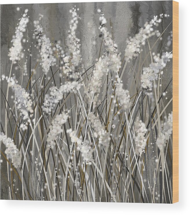 Charcoal Gray Wood Print featuring the painting Gray Blossoms- Shades of Gray Art by Lourry Legarde