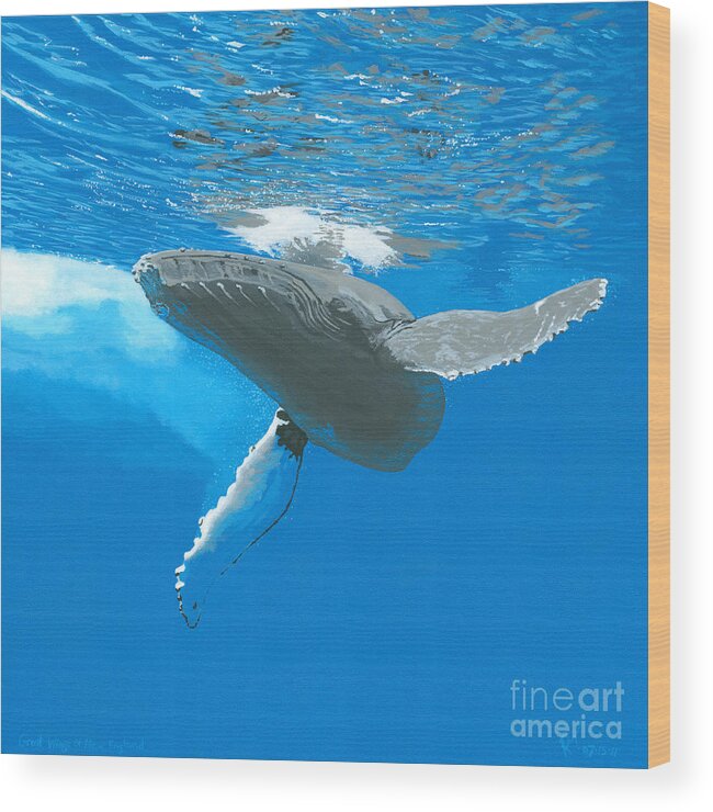Whale Wood Print featuring the painting Great Wings of New England by Robert Timmons