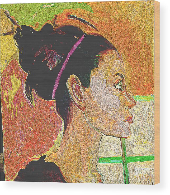 Portraits Wood Print featuring the painting green Eyes by Noredin Morgan