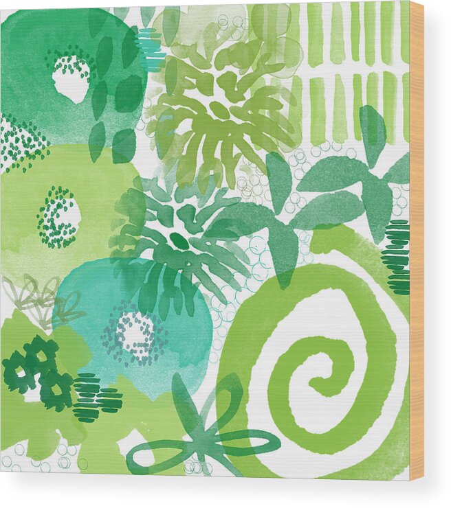 Floral Wood Print featuring the painting Green Garden- Abstract Watercolor Painting by Linda Woods