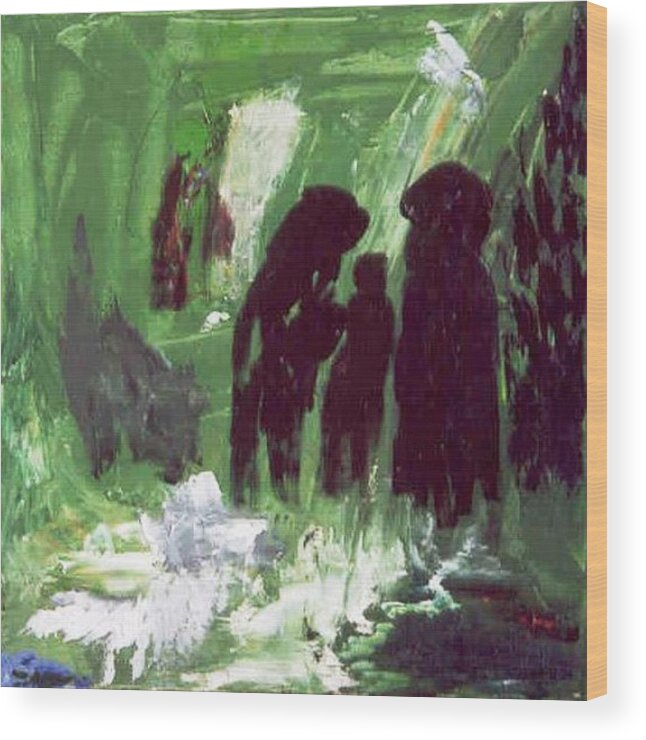 Abstract Wood Print featuring the painting Green Water Rite by Bruce Combs - REACH BEYOND