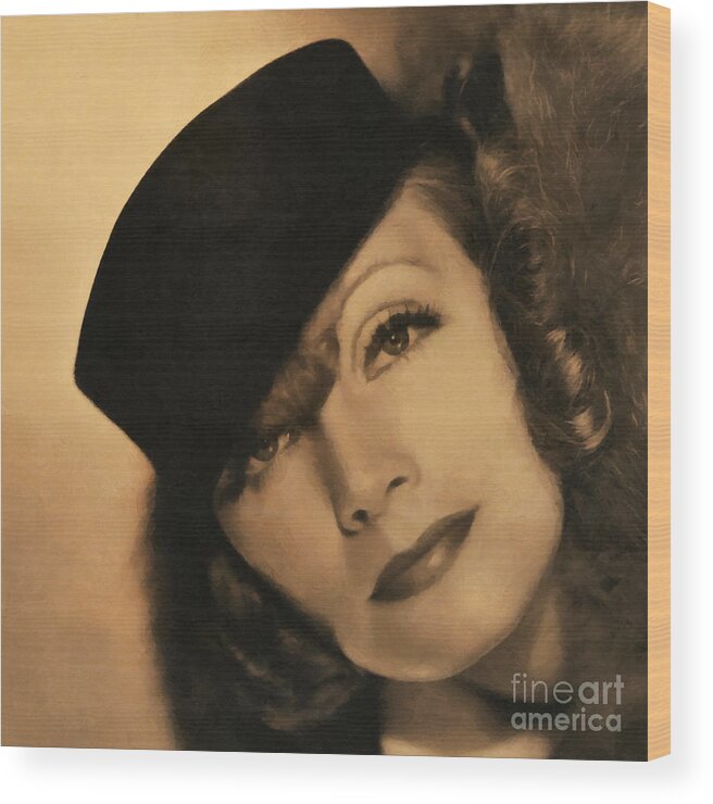 Greta Garbo Wood Print featuring the painting Greta Garbo by Vincent Monozlay