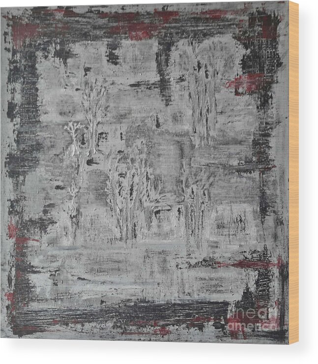 Abstract Painting Strcutured Mix Wood Print featuring the painting H1 - platzhirsch dos by KUNST MIT HERZ Art with heart