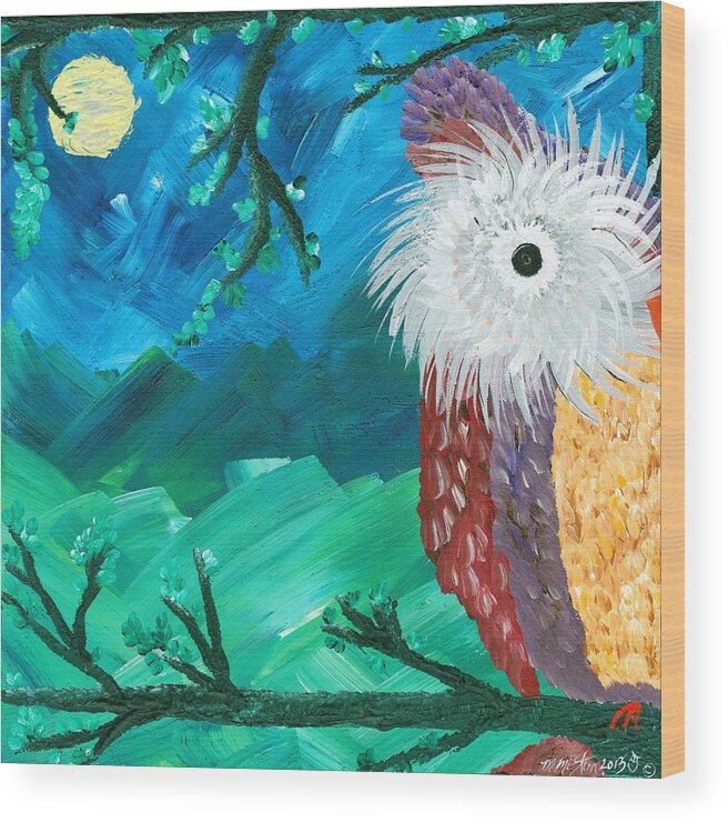 Owls Wood Print featuring the painting Half-a-Hoot 01 by MiMi Stirn