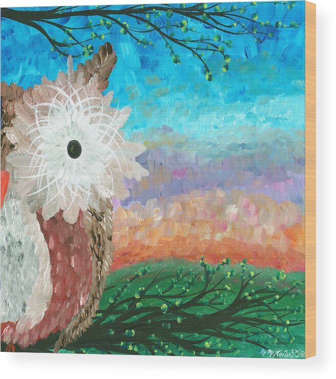 Owls Wood Print featuring the painting Half-a-Hoot 02 by MiMi Stirn