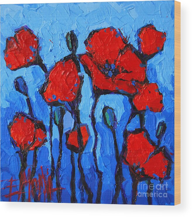 Happy Coquelicots Wood Print featuring the painting Happy Coquelicots by Mona Edulesco