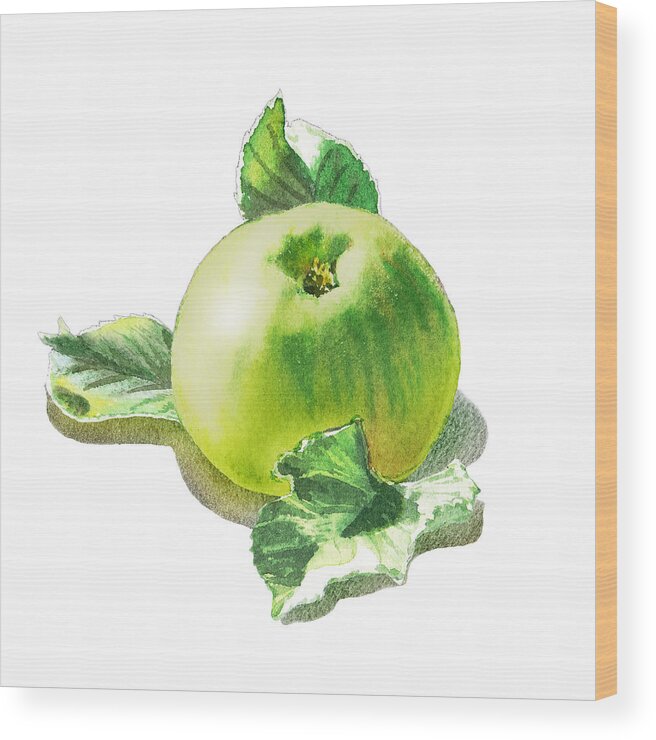 Apple Wood Print featuring the painting Happy Green Apple by Irina Sztukowski