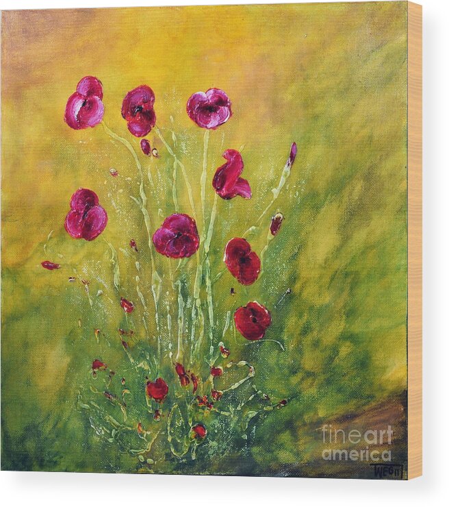 Poppies Wood Print featuring the painting Happy Poppies by Teresa Wegrzyn