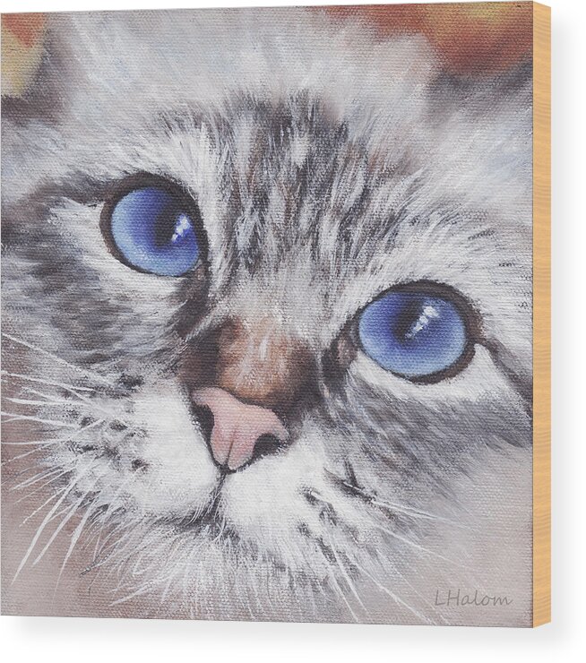 Cat Wood Print featuring the painting Harley by Greg and Linda Halom