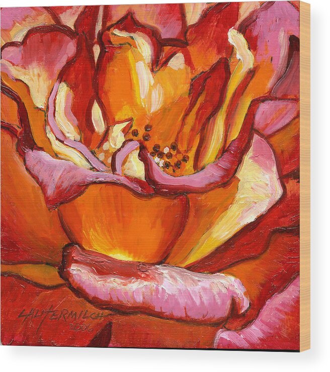 Rose Wood Print featuring the painting Heart of the Rose #2 by John Lautermilch