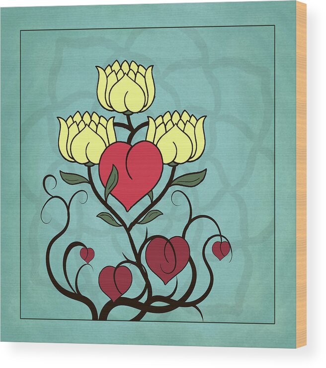 Illustration Wood Print featuring the digital art Hearts and Lotus Blossoms by Deborah Smith