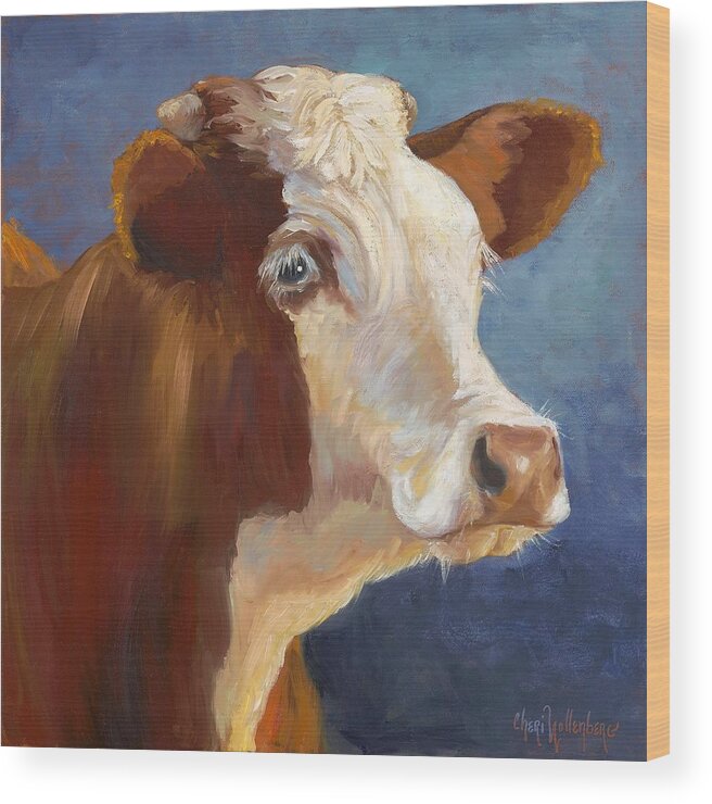 Hereford Cow Wood Print featuring the painting Heidi by Cheri Wollenberg
