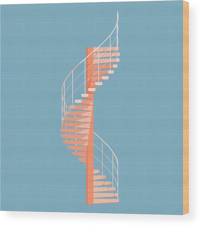 Architecture Wood Print featuring the digital art Helical Stairs by Peter Cassidy