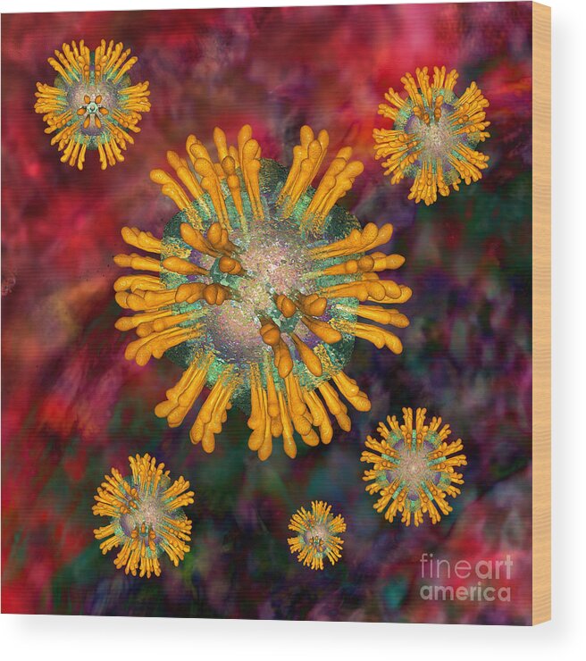 Biological Wood Print featuring the digital art Hepatitis C Virus #3 by Russell Kightley