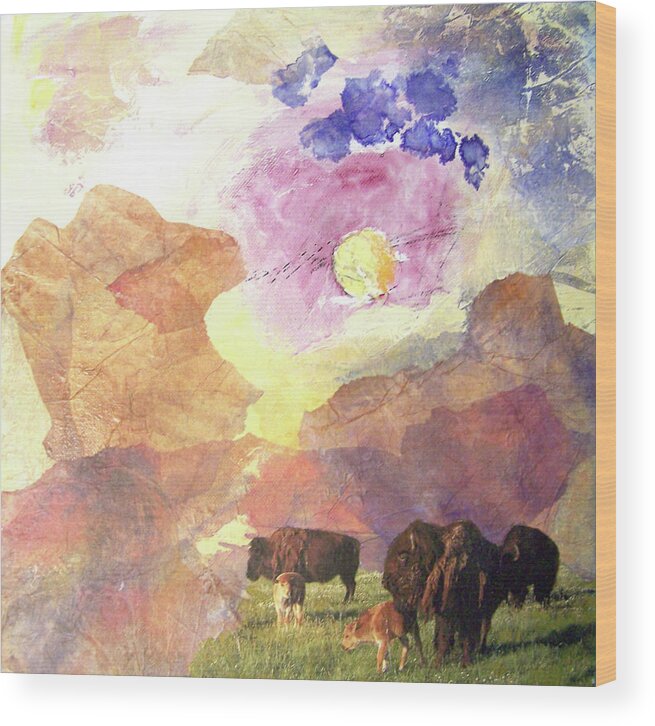 Buffalo Wood Print featuring the mixed media Hidden Plateau by Mtnwoman Silver