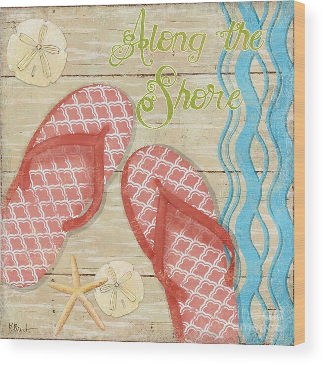 Flip Flop Wood Print featuring the painting Hit the Beach II by Paul Brent