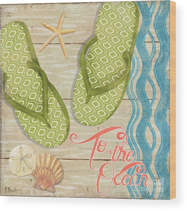 Flip Flop Wood Print featuring the painting Hit the Beach IV by Paul Brent