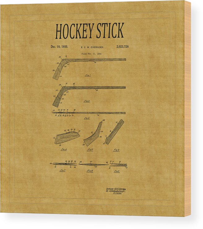 Hockey Wood Print featuring the photograph Hockey Stick Patent 1 by Andrew Fare