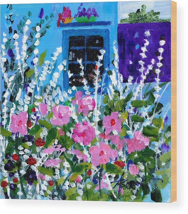 Flowers Wood Print featuring the painting Hollyhock Alley by Adele Bower