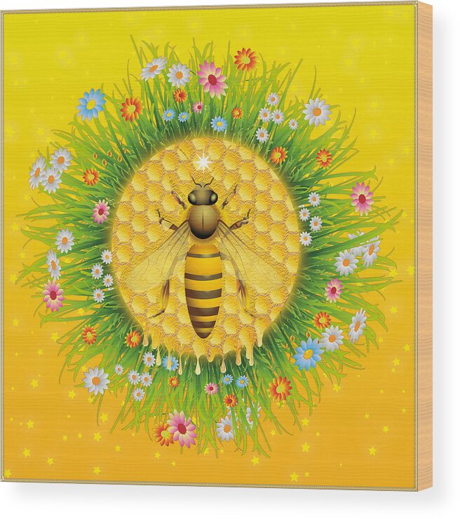 Symbolic Digital Art Wood Print featuring the digital art Honey Bee by Harald Dastis
