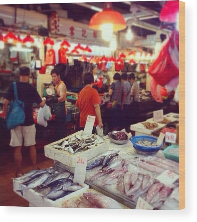 Beautiful Wood Print featuring the photograph Hong Kong Fish Market, An Essential by Calvin Cragg