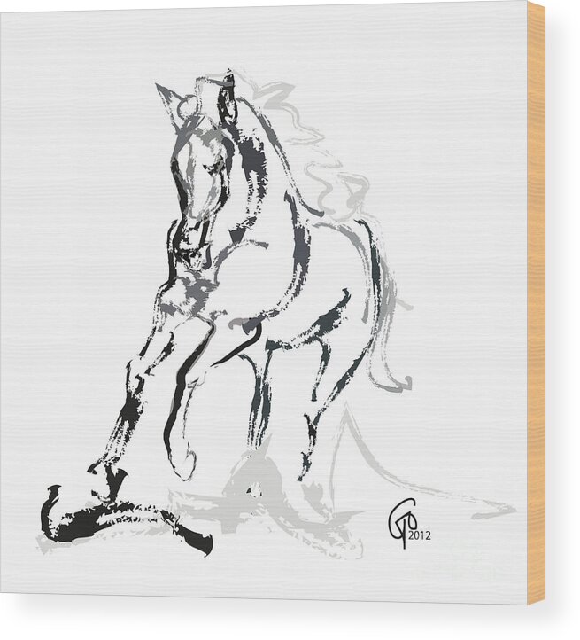 Running Horse Wood Print featuring the painting Horse- Andalusian angel by Go Van Kampen