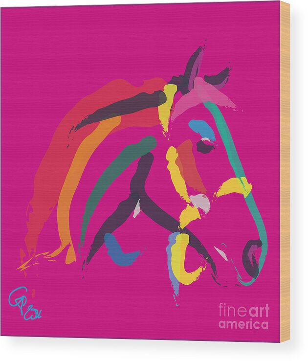 Horse Portrait Wood Print featuring the painting Horse - Colour me strong by Go Van Kampen
