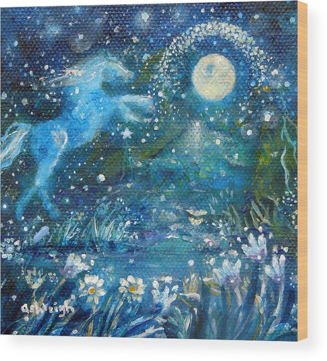 Horse Wood Print featuring the painting Horse Power and Freedom in the Moonlight by Ashleigh Dyan Bayer