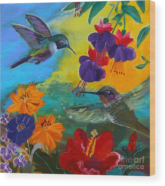 Hummingbirds Wood Print featuring the painting Hummingbirds Prayer Warriors by Robin Pedrero