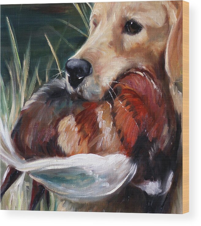 Golden Retriever Wood Print featuring the painting Hunt by Mary Sparrow