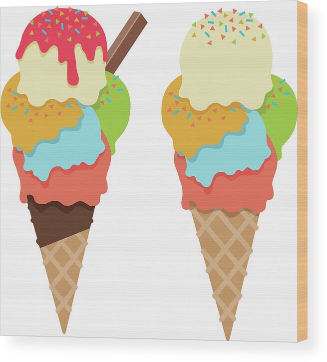 Sprinkles Wood Print featuring the digital art Ice Cream Cones With Sprinkles And by Stevegraham