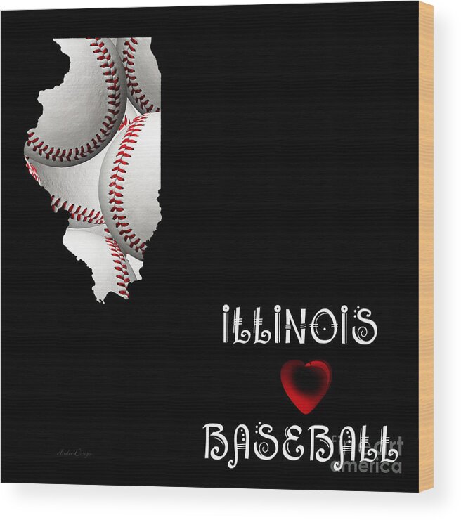 Andee Design Wood Print featuring the digital art Illinois Loves Baseball by Andee Design