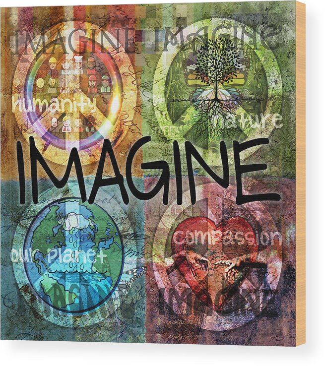 Imagine Wood Print featuring the digital art Imagine by Evie Cook